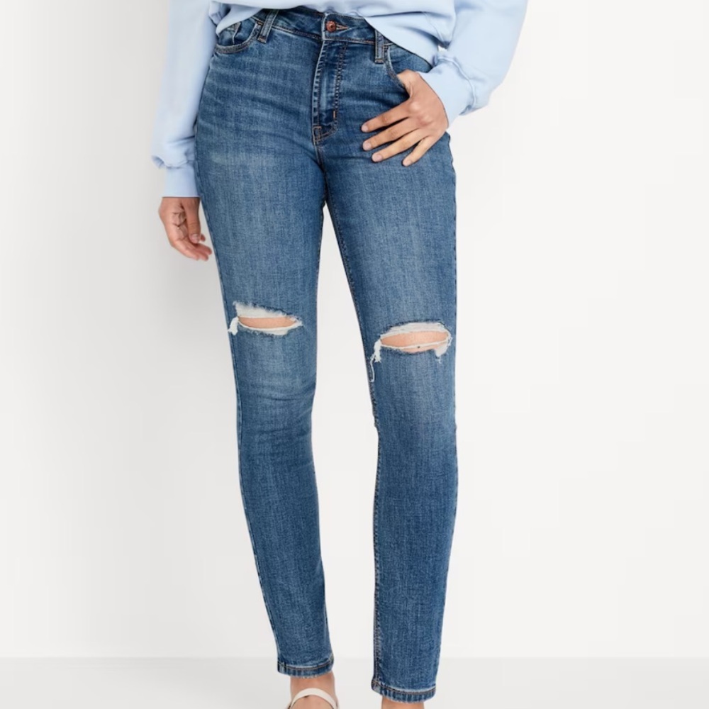 Old Navy Blue Rockstar Super Skinny High Rise Ripped Jeans Size 10 Short